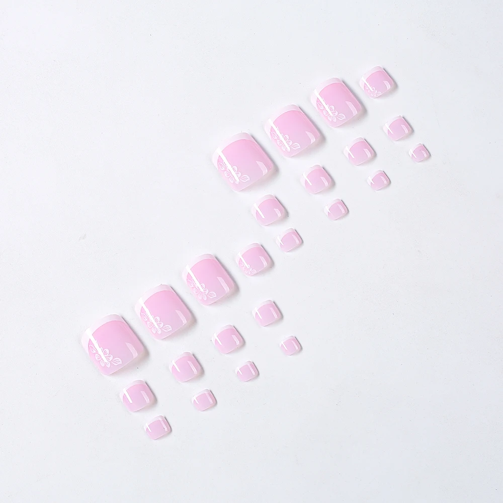 24pcs French Flower Fake Toenails - Image 4