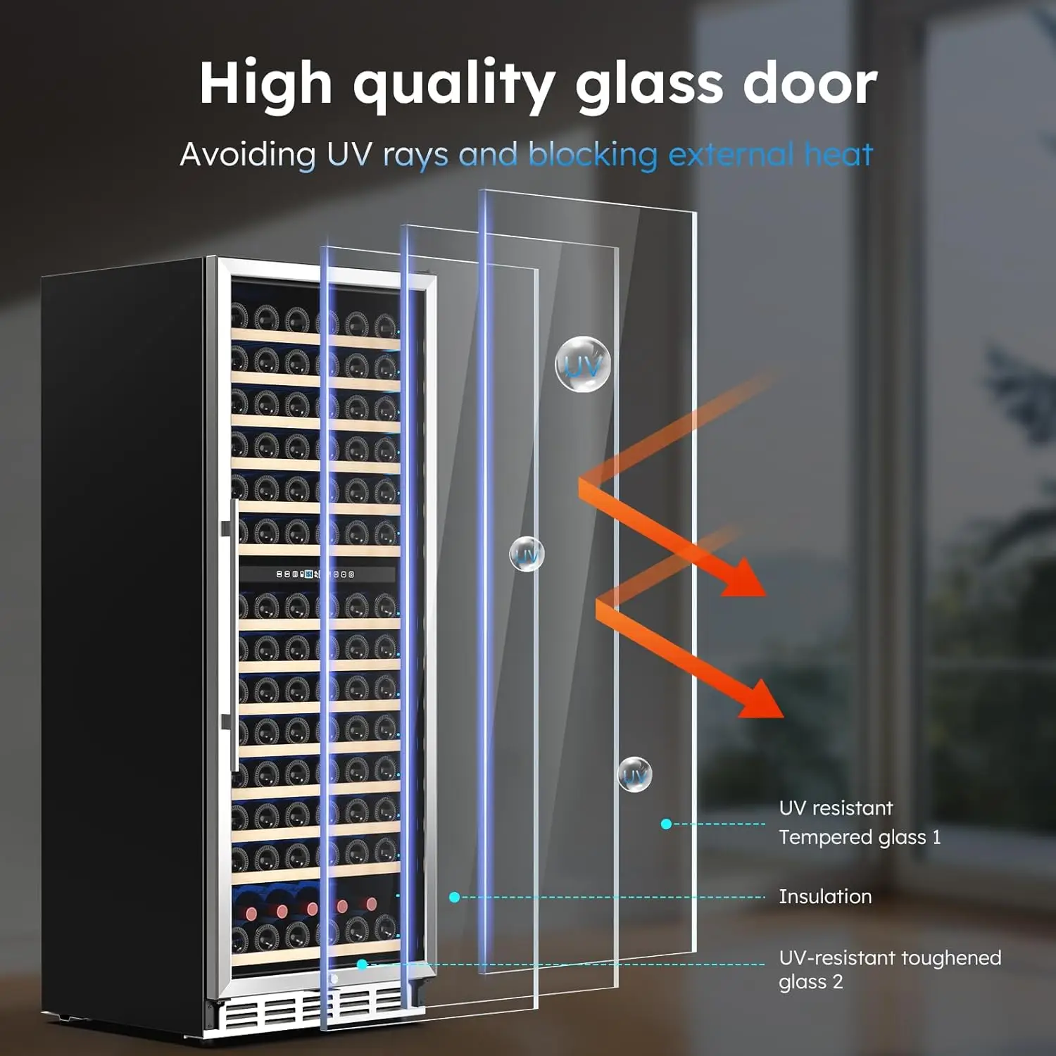24 inch Wine Refrigerator 163 Bottles, Fridge Freestanding Built-in Wine Cooler with Precision Thermostat