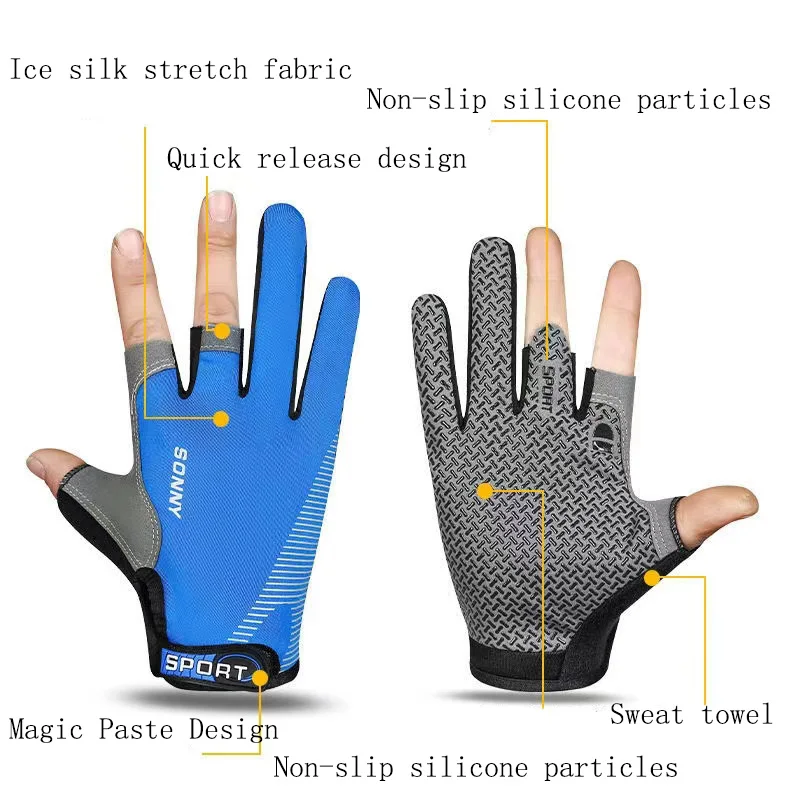 Men Women Summer Three Finger Letter Sport Fishing Sun Glove Sunscreen Non-Slip Quick-Drying Cycling Touch Screen Mitten N30