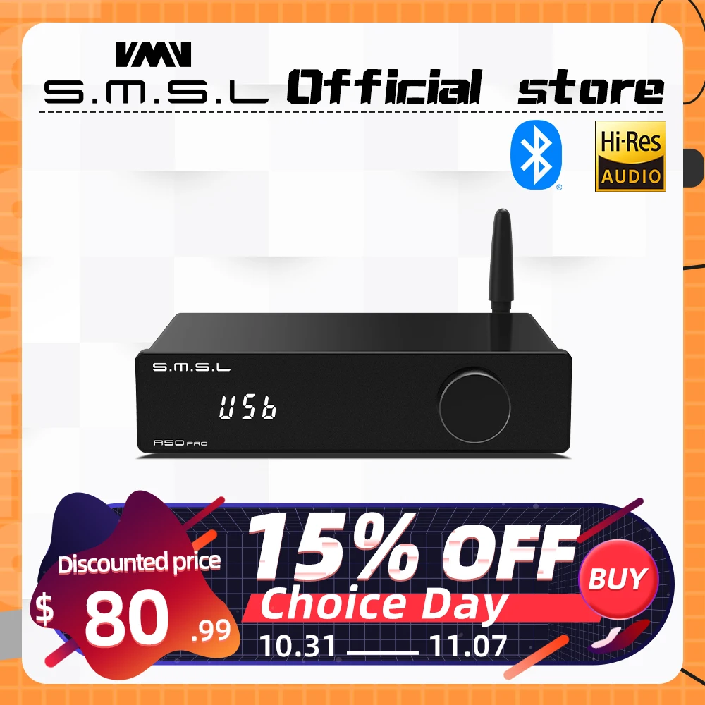 Amplificateur Audio 2.1 Canaux SMSL A50 Pro - 100W Subwoofer, Bluetooth 5.0, HDMI ARC - Pour Home Cinéma Et PC