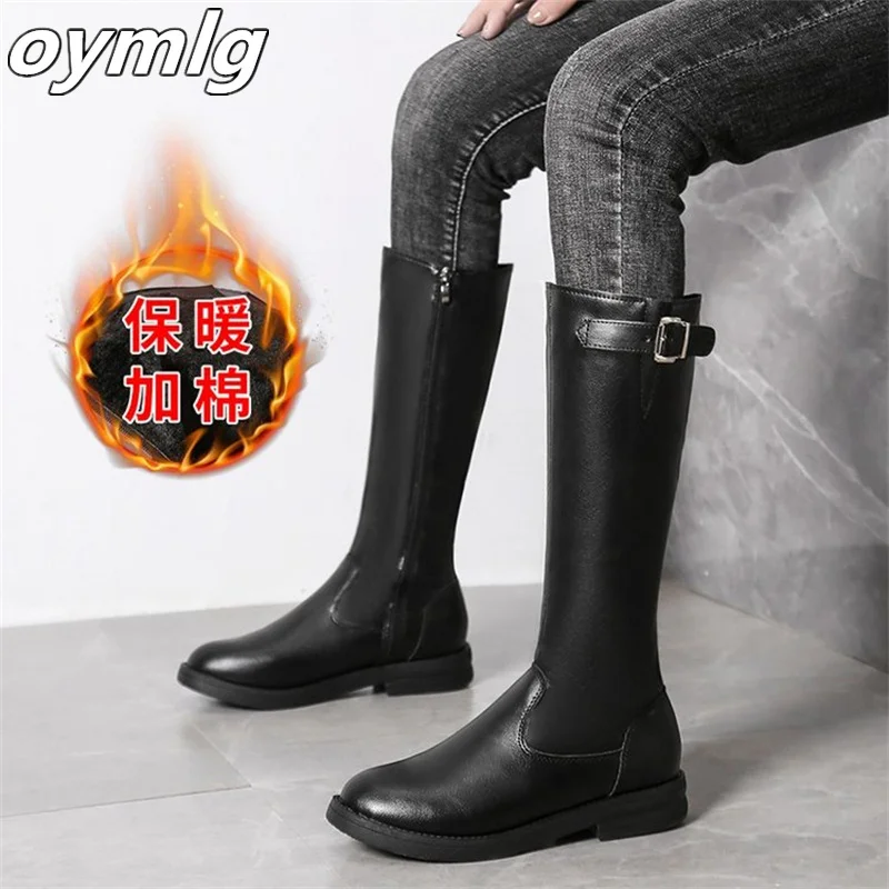 Long tube boots 2023 winter new high tube fashion boots with thick heels below the knee and high matte leather boots