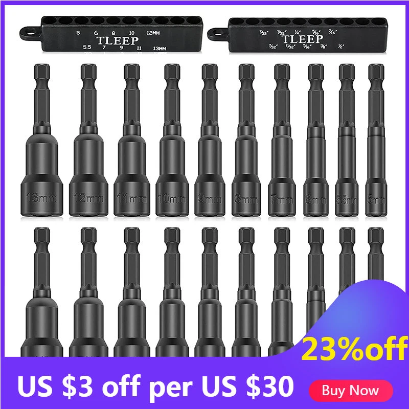 20pcs 65mm Power Nut Driver Set For Impact Drill 1/4" Hex Head