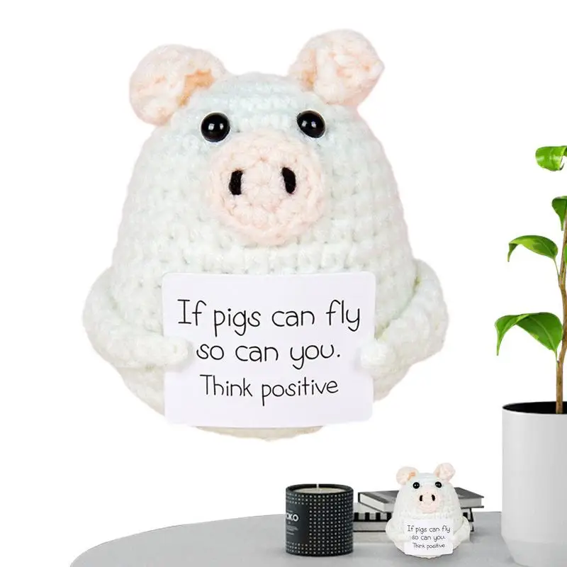 

Плюши с эмоциональной поддержкой, Свинья Ручной работы, вязальная игрушка, украшение для приборной панели автомобиля с деревянной основой, вдохновляющая карточка, позитивная поддержка свиньи