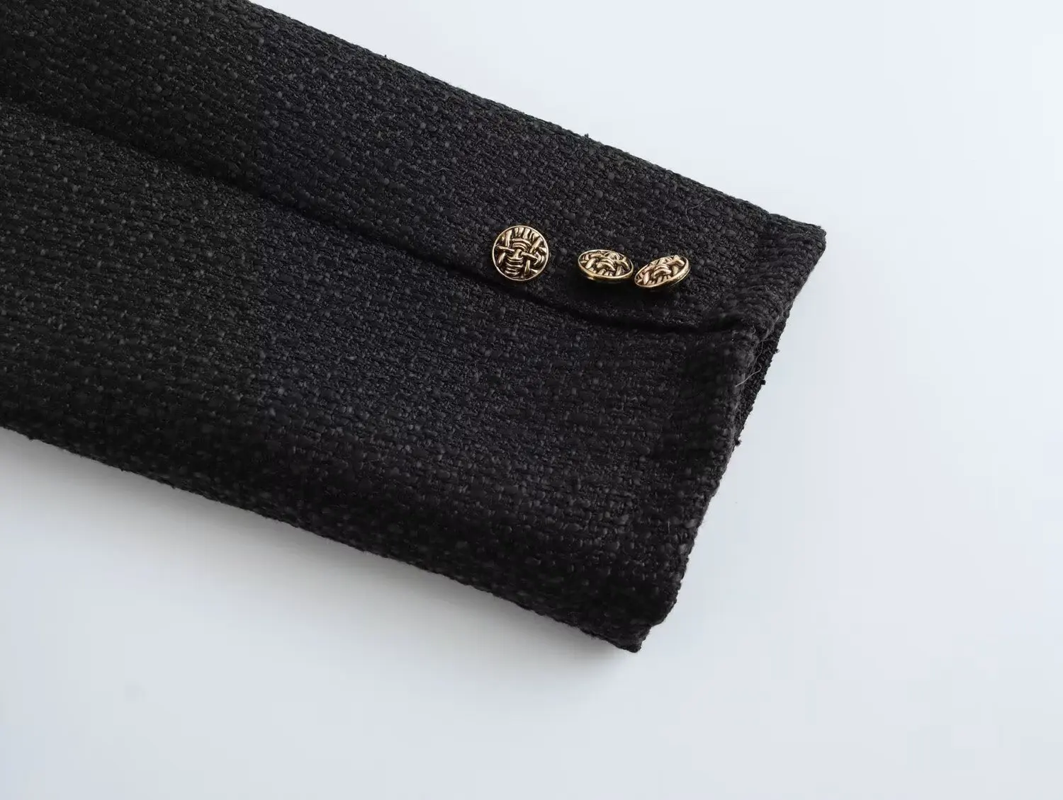 Abrigo de tweed negro de lana suave con cuello redondo para otoño, chaqueta corta vintage con bolsillos delanteros y botones de un solo pecho, chaqueta elegante