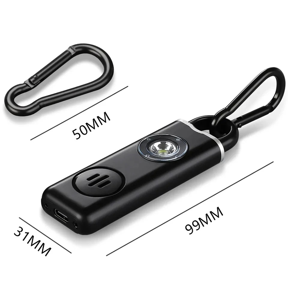 130dB 개인 방어 경보 충전식 자기 방어 여성 안전 LED 조명 경보 열쇠 고리 비상 방지 공격