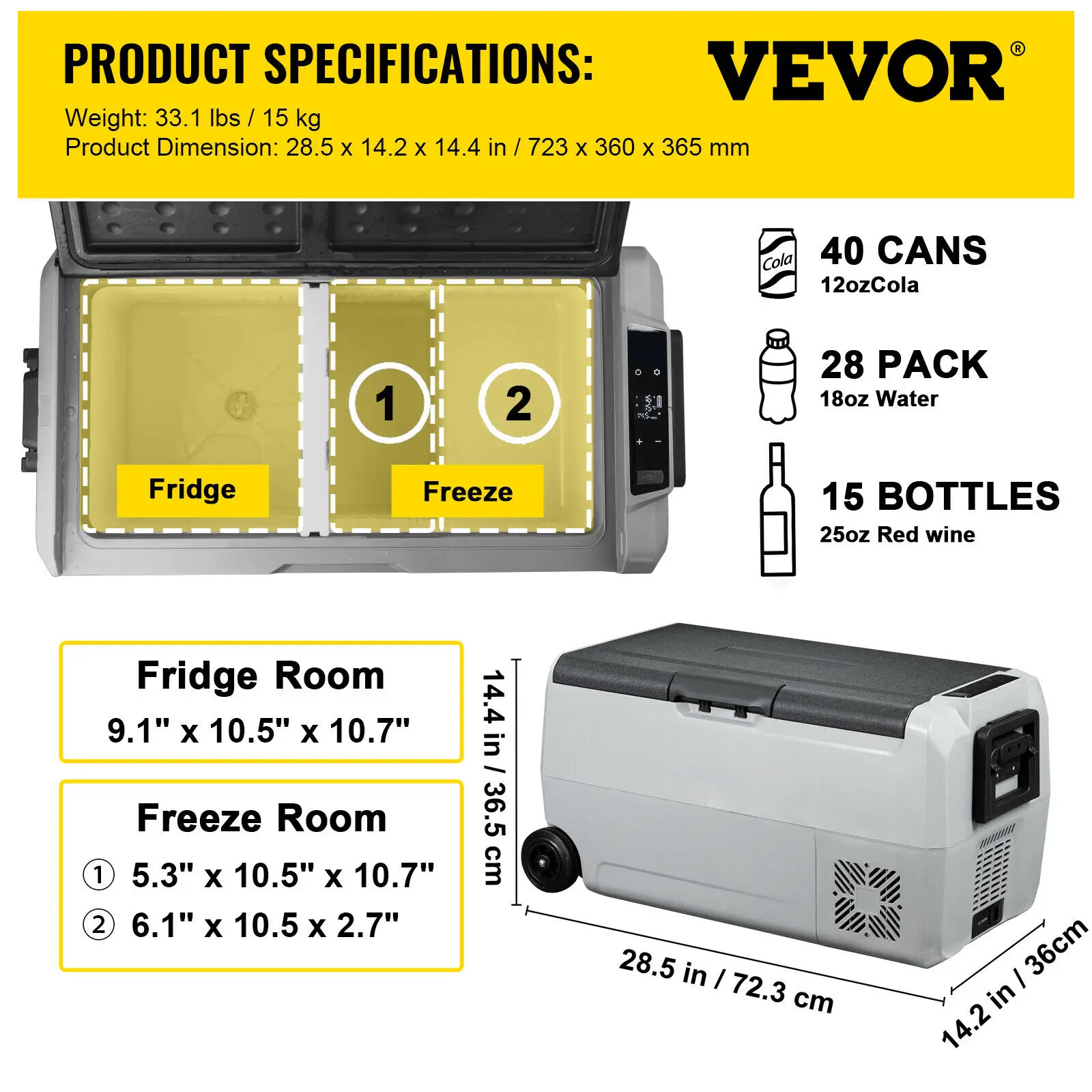 VEVOR Congélateur de voiture portable 36L 12/24V Réfrigérateur de voiture