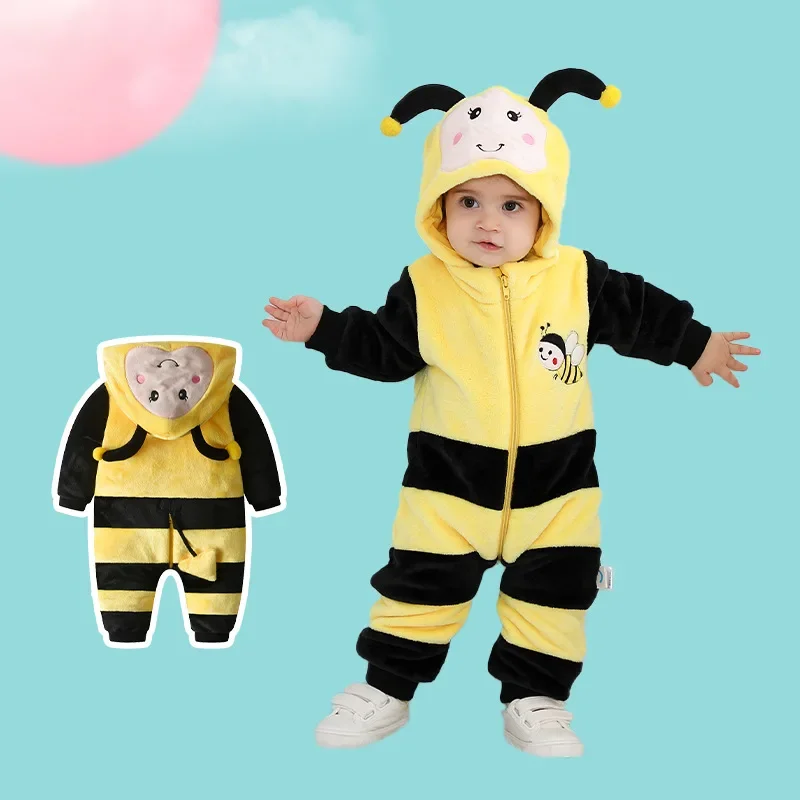 0-5Y Winter Baby Girls  Boys Clothes Romper  Infant Onesie Cartoon Lovely Bee Bodysuit Cosplay Costume Zipper Jumpsuits Pajamas 3