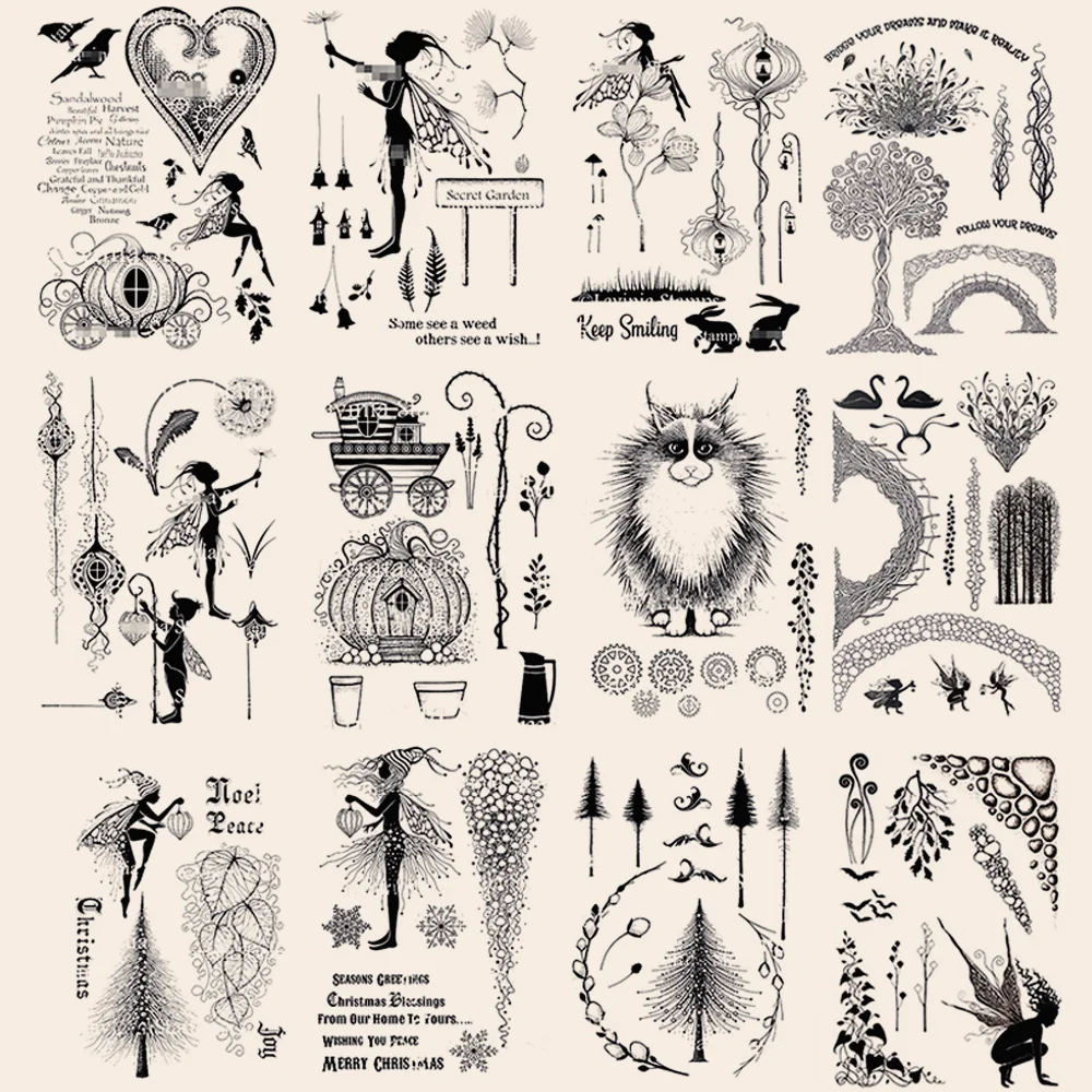DIY Craft Clear Rubber Stamps s Plants Cat Series for Greeting Card Scrapbooking Photo Album Decor