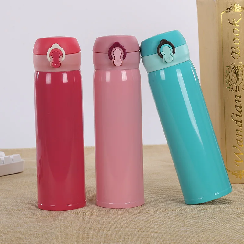 2022 Creative Gift Portable Lock Bounce Stainless Steel Insulation Vacuum Cup Thermos Universal Thermos Flask Water Bottle Cute
