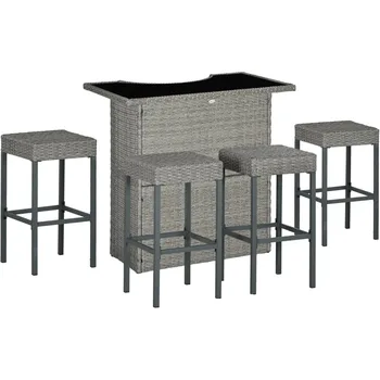 5 Pcs Rattan Wicker Bar Set 1