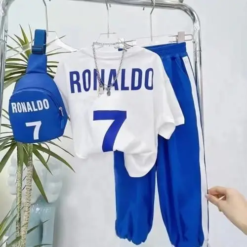 Kids Summer Fashion 3pcs Casual Sport T-shirts+Ninth pants+Shoulder Bags Suits New Boys Girls No.7 Children Outfits Clothes