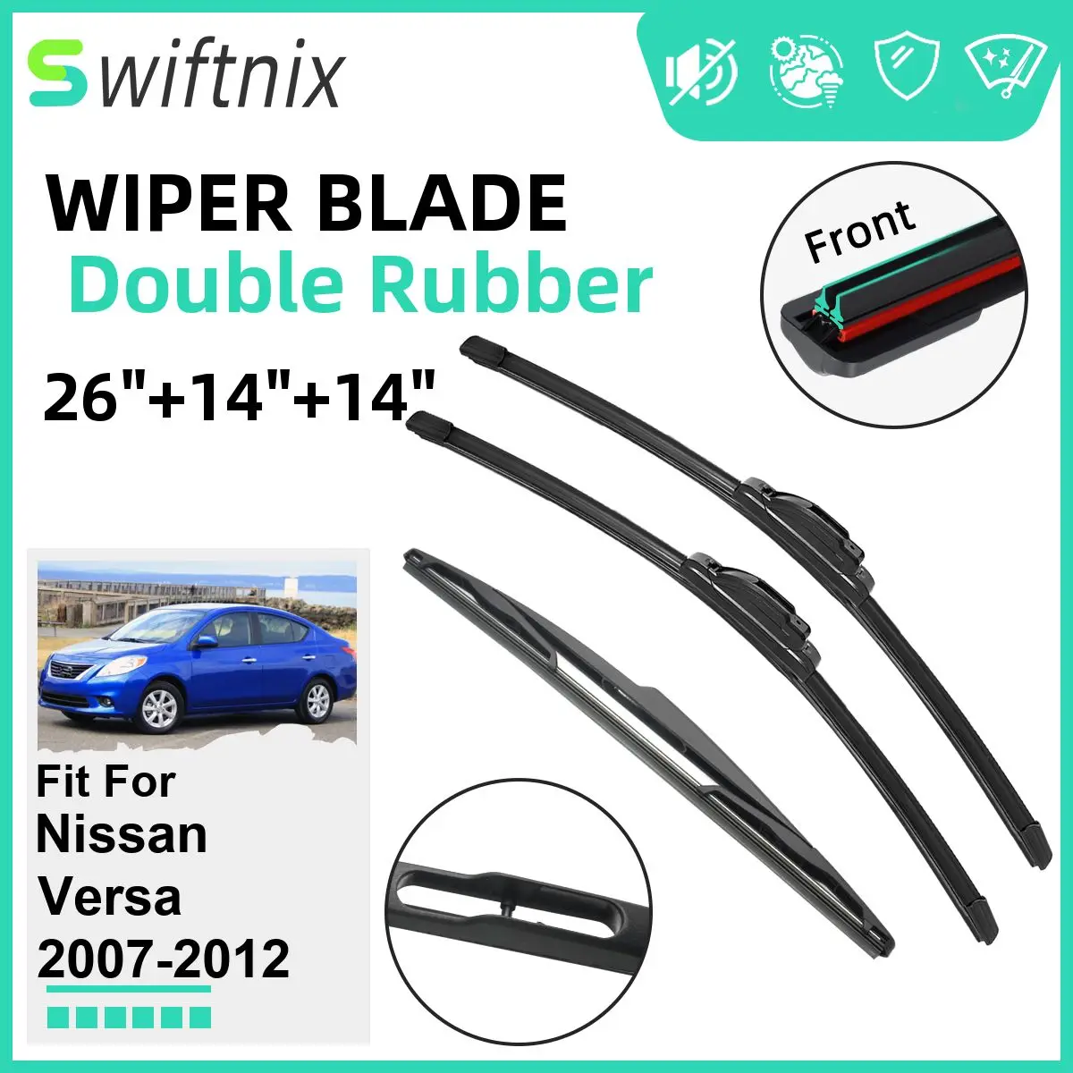 

Двойные резиновые автомобильные дворники для Nissan Versa 2007-2012, стеклоочистители, резиновые автомобильные аксессуары 2007, 2008, 2009, 2010, 2011, 2012