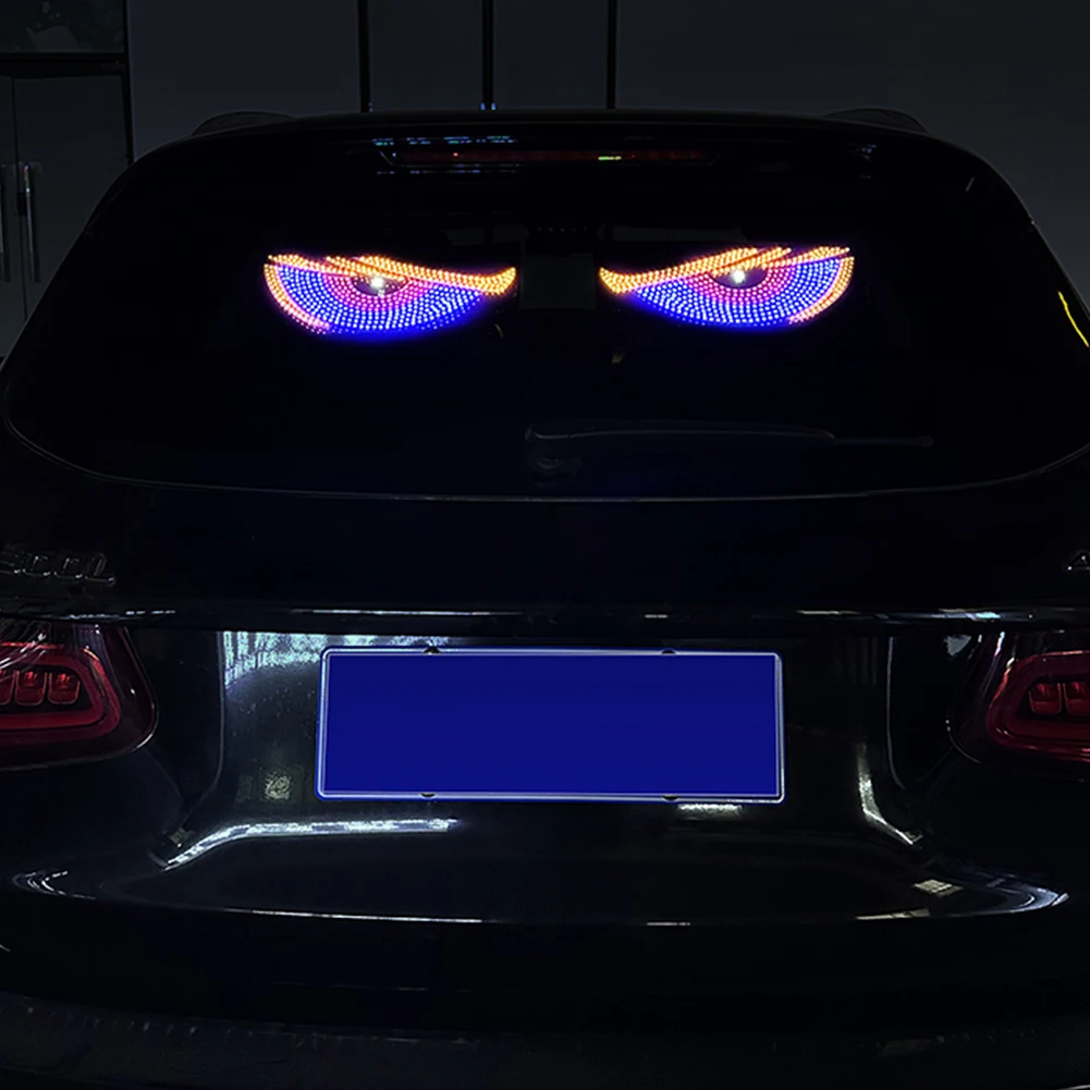 2Pcs LED Car Dynamic Devil Eye Light Sticker USB Car Evil Eyes Warning Lamp Car Decoration Devil Eye Light for Car Decoration