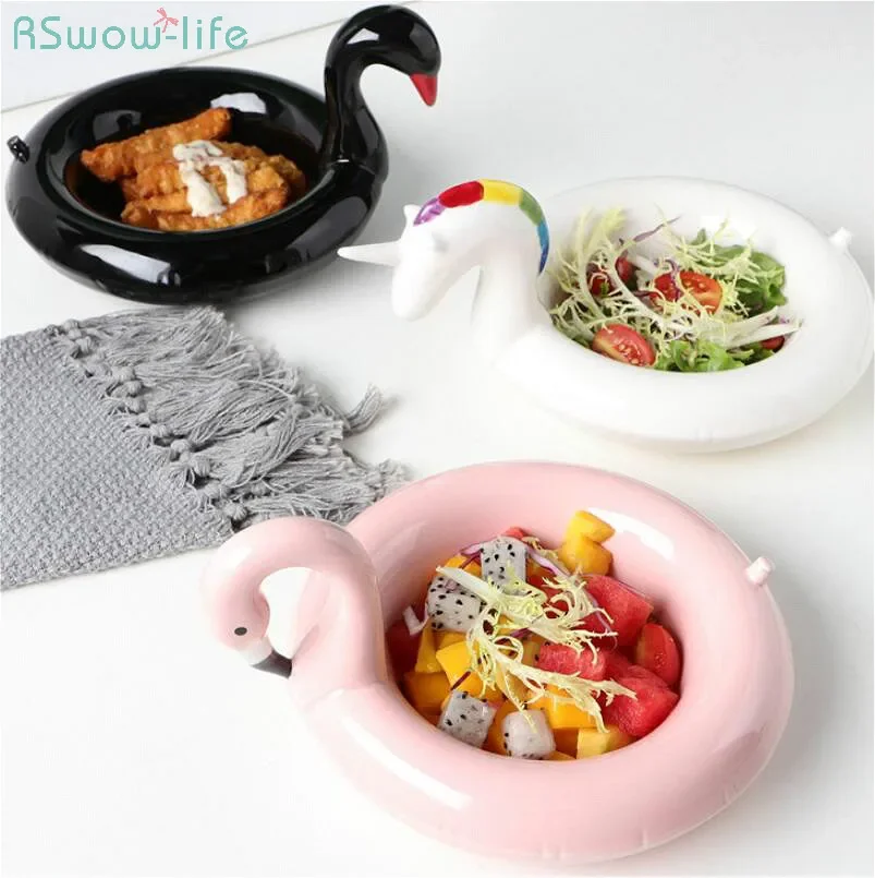 

Creative Flamingo Snowball Bowl Dessert Bowls Unicorn Snack Plate Black Swan Snack Plates Ice Cream European Style Fruit Dish