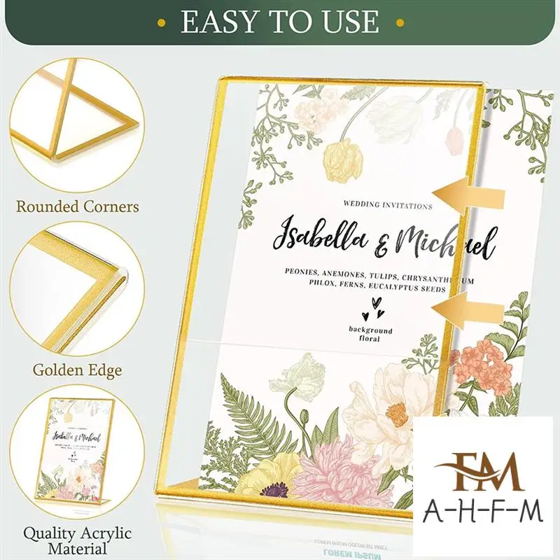 Acrylic Gold Frame, Slanted Back Table Sign Holder For Wedding Table Card Restaurant Signs Photos