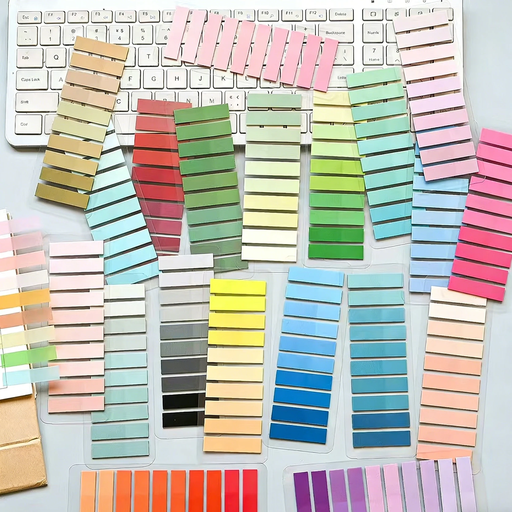 Vibrant Multicolor Gradient Page Tabs - Clear Self-Adhesive Sticky Notes for Reading, Studying & Office Use