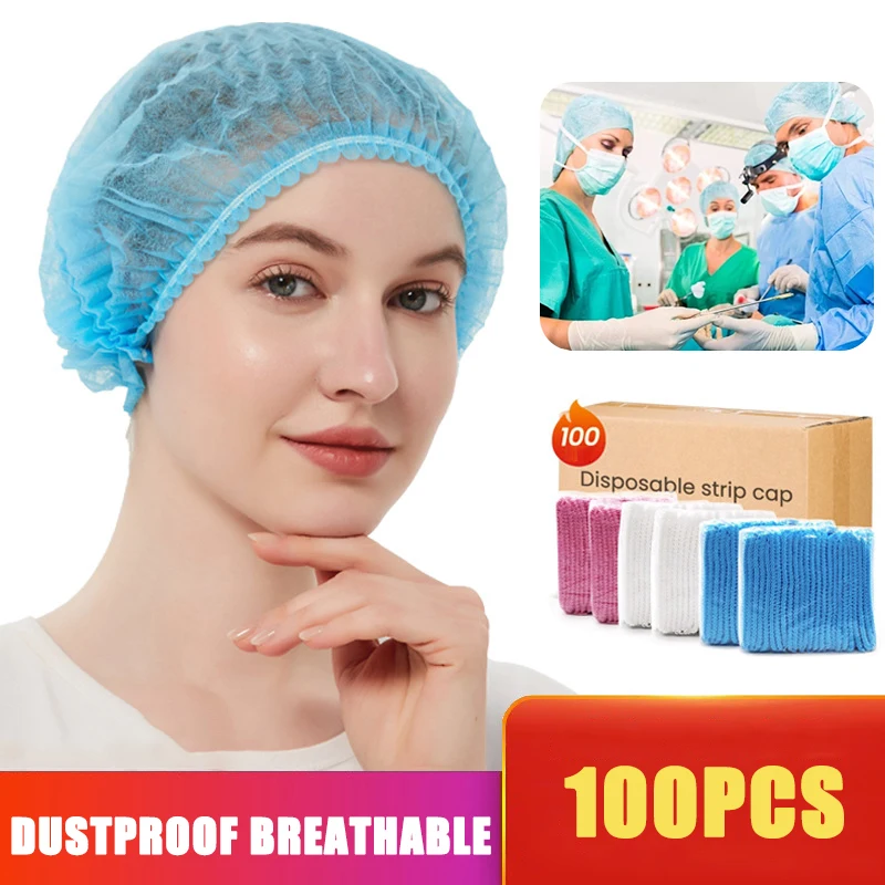 Shower Cap 100PCS Shower Cap Head Cover Elastic Plastic Thickened Pink Round Cover Food Kitchen Bathroom Accessories Food Preservation Bag
