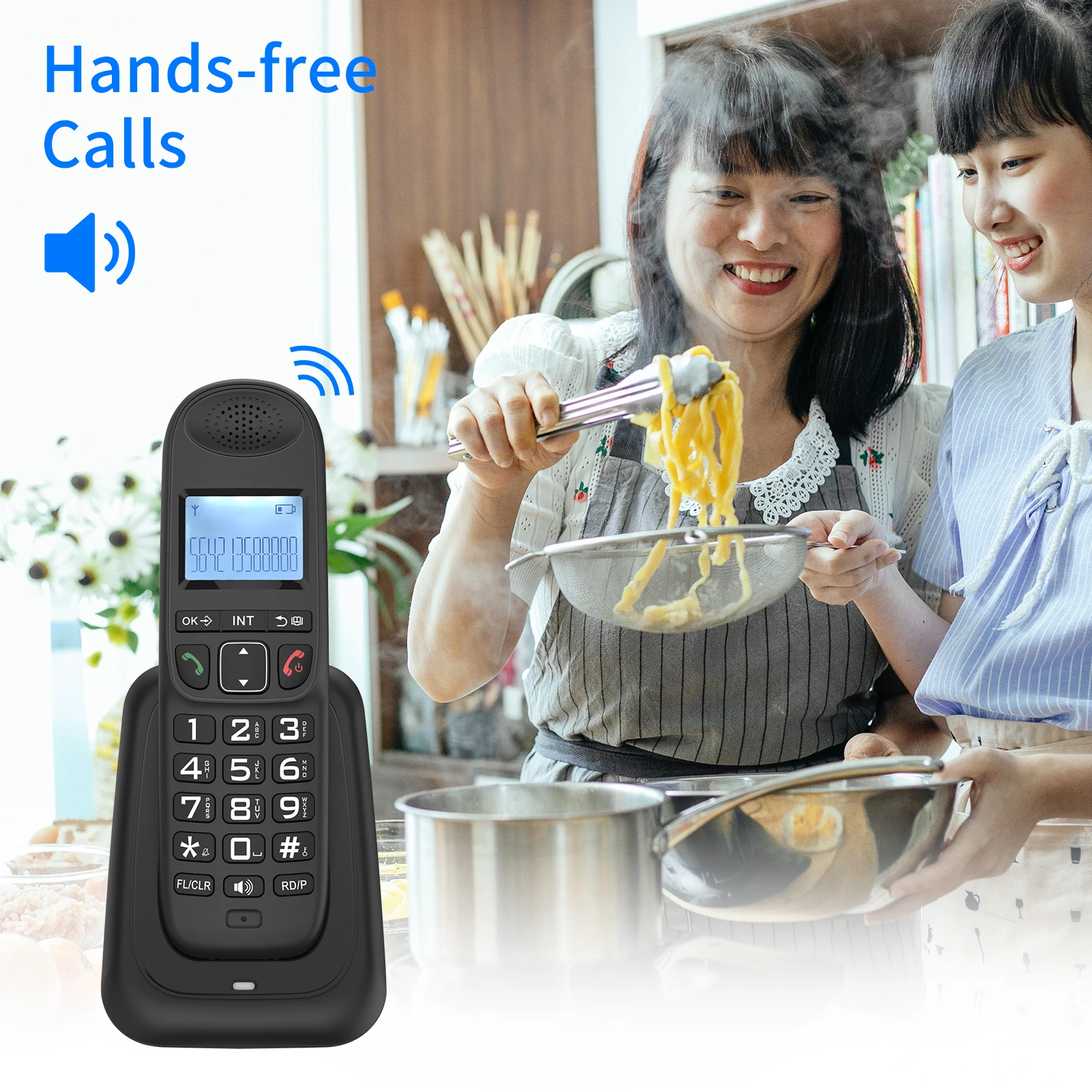 Expandable Cordless Phone System w/ 3 Lines Display Caller ID Support 5 Handsets Connection 50 Phone Book Memories16 Languages cordless phone