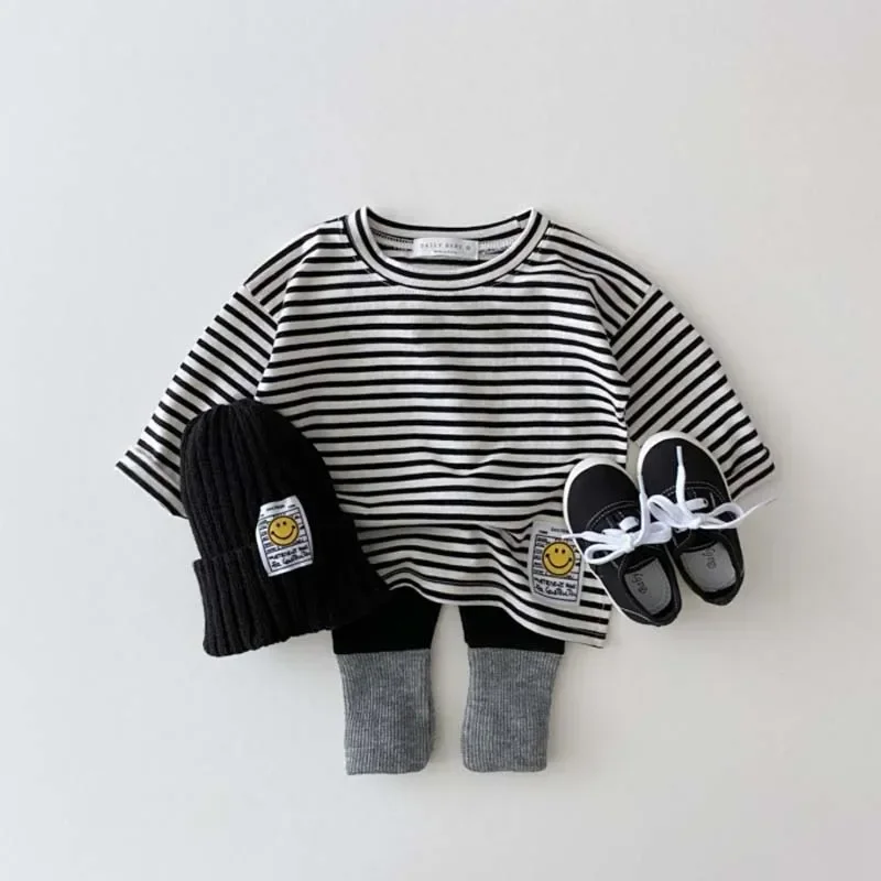 9297  Korean Ins Baby T Shirt Simple Smiling Face Casual T-shirt Autumn Boy's Bottoming Shirt 0-3Year Girl's 6