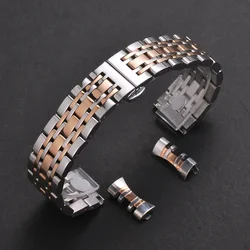 Stainless Steel Adjustable Watch Strap - Premium Universal Replacement Wristband - 22mm (Silver Rose Gold)