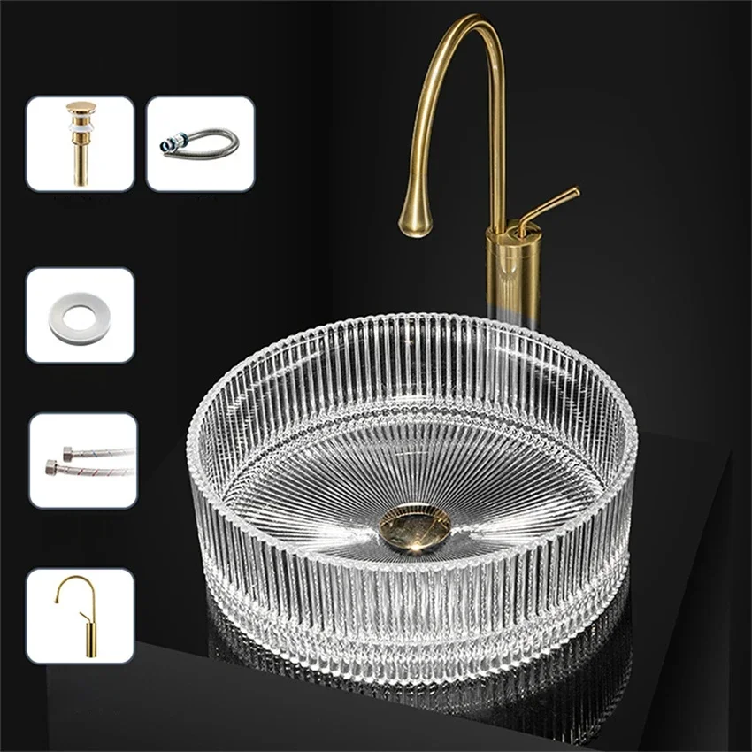 BW22-043 Crystal Glass Wash Basin Die-cast Art Tabletop Wash Basin Household Round Washbasin Hotel Bathroom Countertop