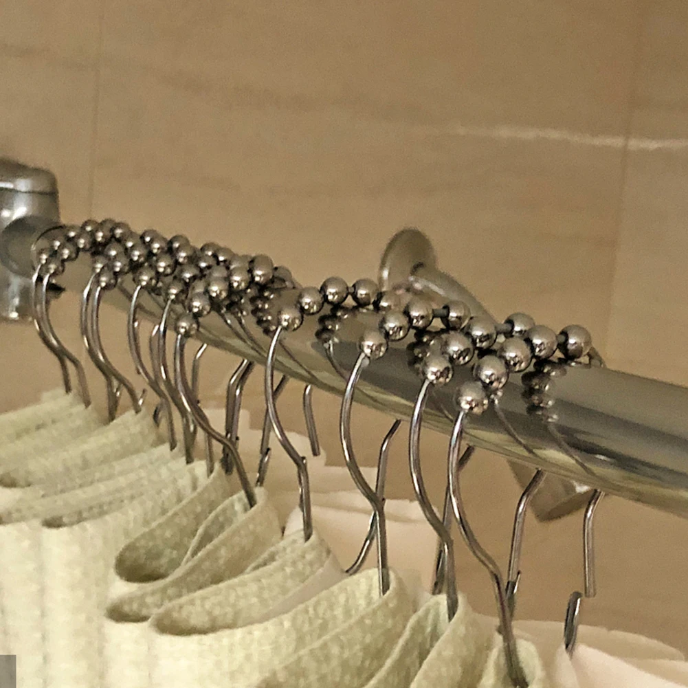 12pcs Curtain Hooks Rollerball Metal Curtain Rings Polished Anti-Drop Rust Proof Decorative Accessories for Bathroom Shower Rods