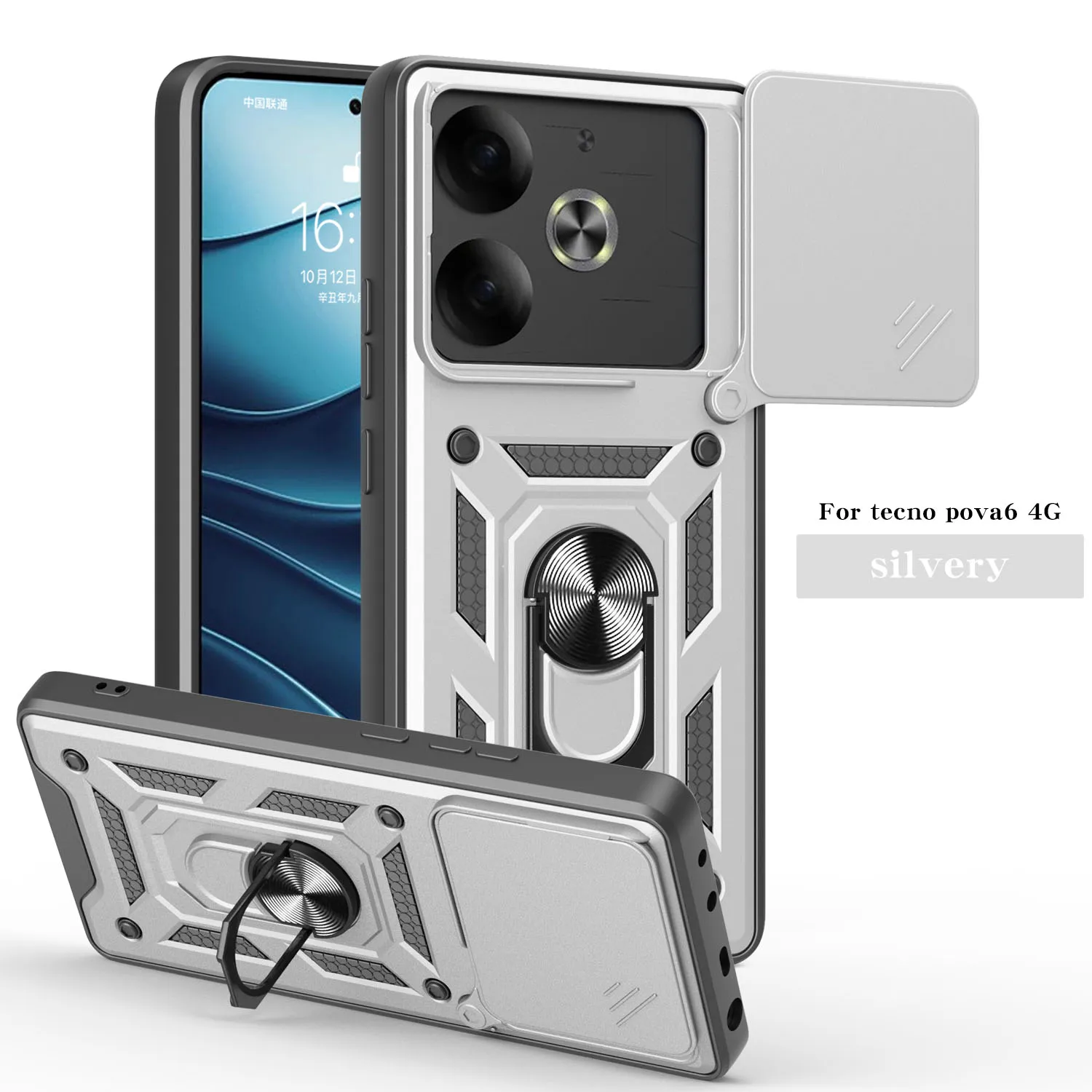 Magnetic Ring Holder Armor Phone Case with Slide Camera Protector and Back Cover