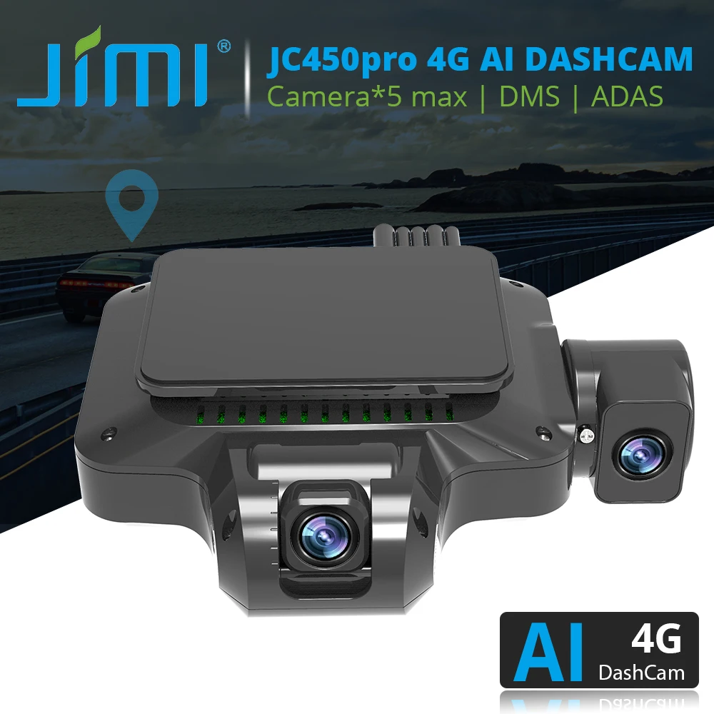 Jimi JC450Pro 4G AI 대시캠, ADAS, 4/5 채널 라이브 비디오, GPS 추적, 원격 모니터링, 클라우드 스토리지, 와이파이, 자동차 녹음기 무료 앱