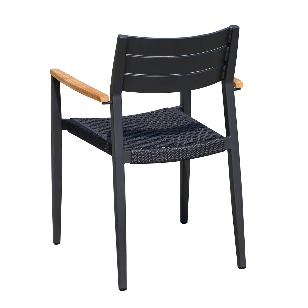 Commercial & Contract Aluminum Teak Armrest Patio Outdoor Dining Chair For Coffee Shop & Hotel