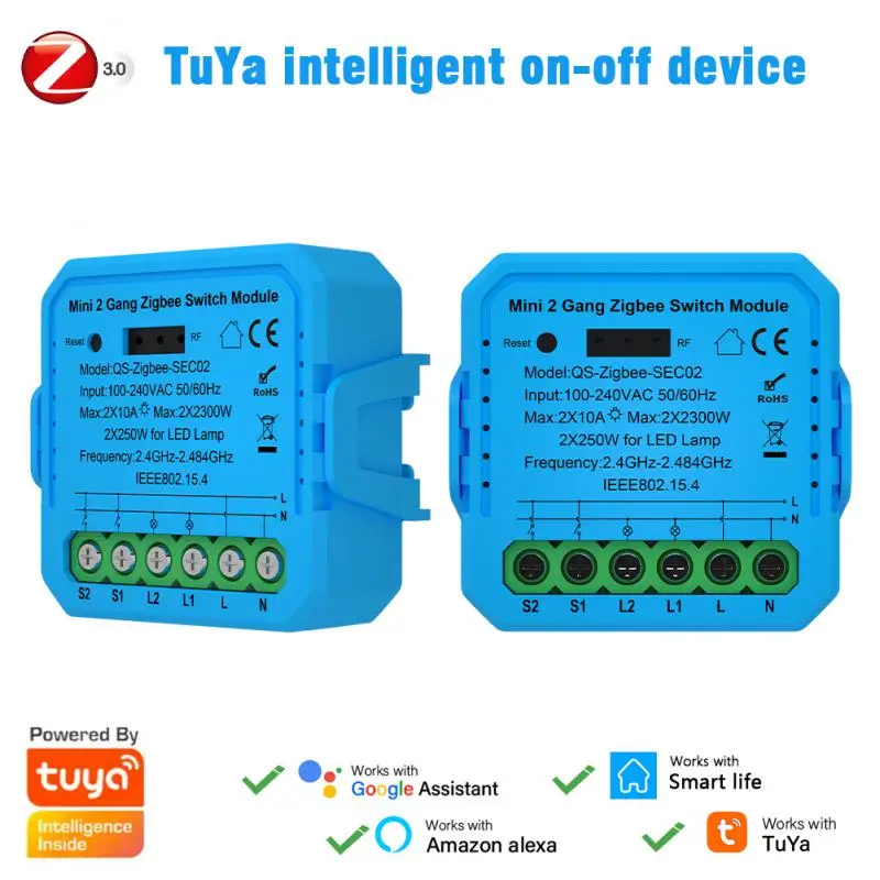 

Tuya ZigBee/Wifi Push Button Switch Module1/2 Gang Switch Control Module APP Remotely Control Compatible Alexa Home Voice