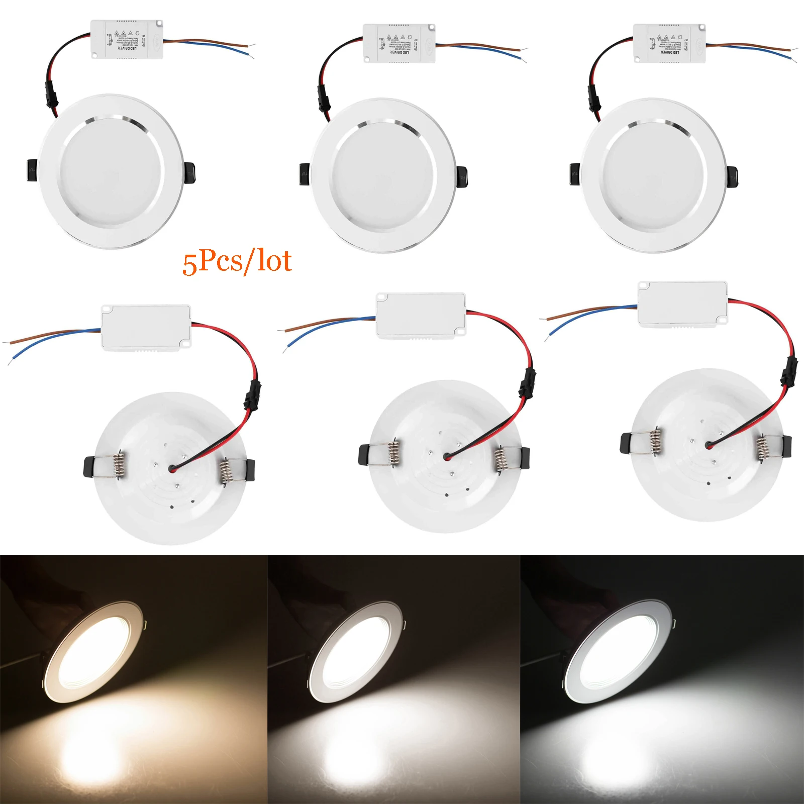 

5Pcs Dimmable LED Panel Downlight Recessed Ceiling Light Round 3W 5W 7W 9W 12W 15W 18W Lamp 220V 110V (Cool/Neutral/Warm White)