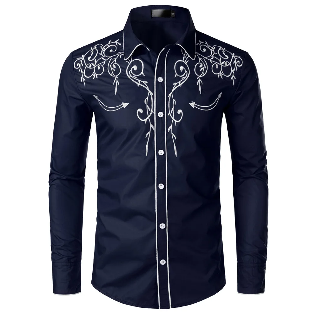 New Vintage Fashion Shirt Men Long Cuff Links Western Denim Style Shirt Spring And Autumn Men Casual Slim Oversized Dress