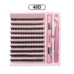 DIY Lash Extension Kit - 200-Piece Cluster Lash Set with Bond, Seal, and Application Tools (Pink 40D-3kit)