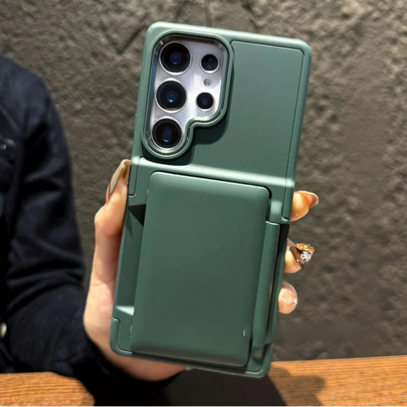 Matte Hard PC Protection Cover with Flip Bracket & Card Holder Wallet Feature