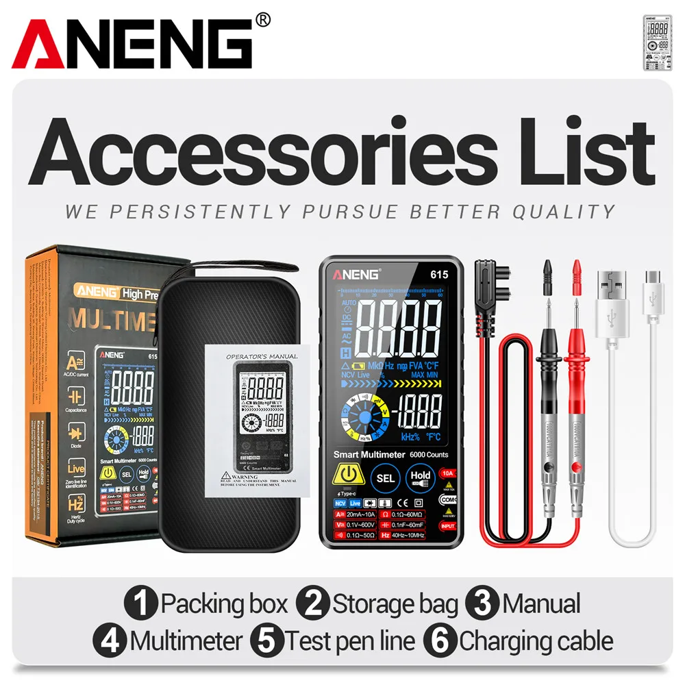 ANENG Multimeter 600V Smart Touch Multitester Diode Lithium Battery Charging Tester 6000 Counts AC/DC Voltage/Current Meters digital multimeter multimeter tester analog multimeter