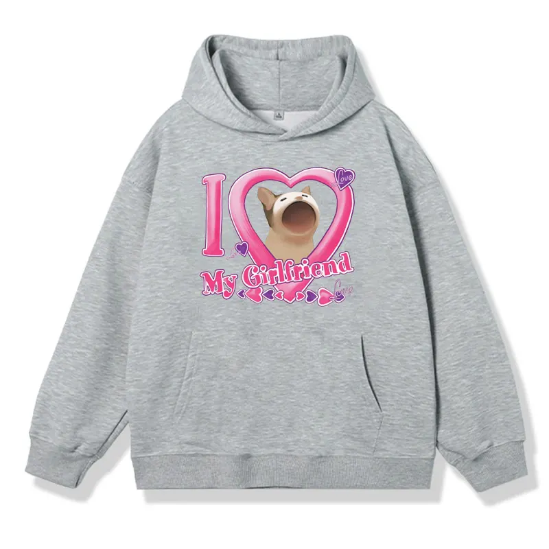 Valentines Pop Cat Meme Graphic Printing Hoodies Male Gift for Your Love Funny Viral Cat Sweatshirts  Fashion Oversized Pullover