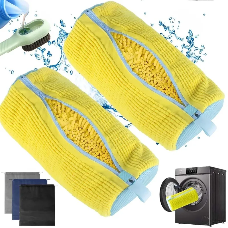 2/3PCS Shoe Washing Machine Bag with Liquid Shoe Brush Set Durable Laundry Shoe Bag and Soft Bristle Clean Brush for All Shoes 2