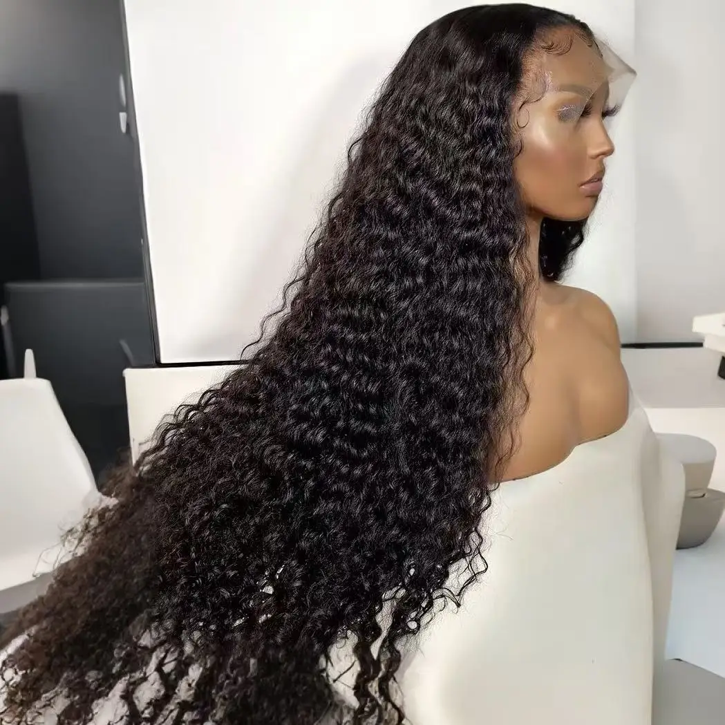 Water Wave Black Color 13X4 Lace Frontal Synthetic Guleless Wig For Women Preplucked With Baby Hair Cosplay Daily Drag Queen