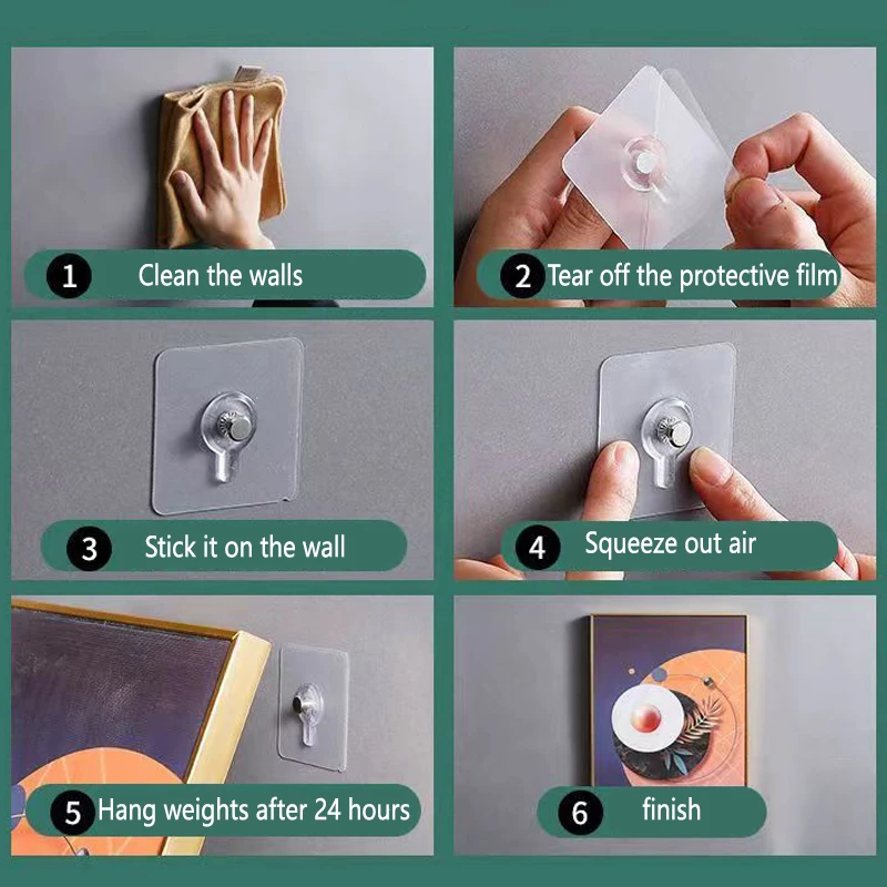Self-adhesive hook Strong Adhesive Hooks Picture Frame Holder Poster Photo Clock No Drilling Waterproof Kitchen Bathroom Hanger Screw