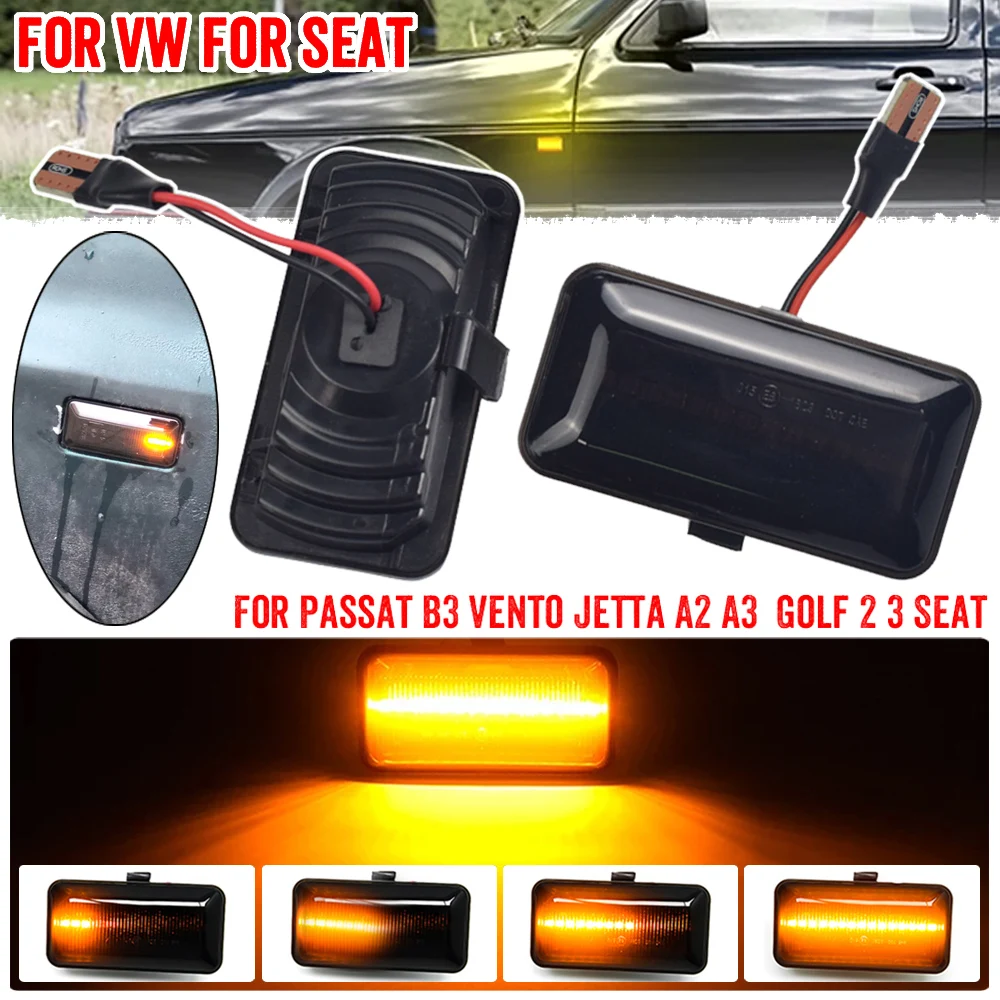 2Pcs Dynamic LED Side Marker Signal Light Indicator Lamps For VW Passat