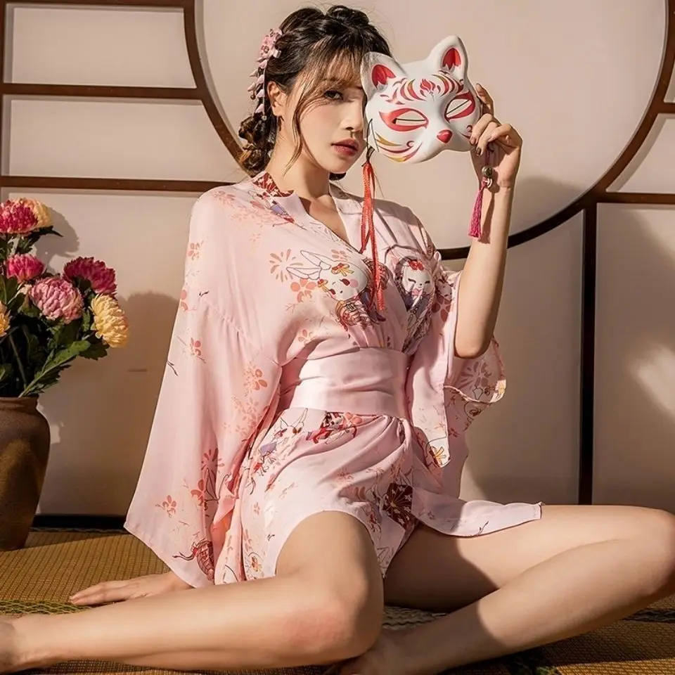 Kimono Pajamas for Women Sexy Japanese Costumes Tempting Sleepwear Bath Robe Anime Cosplay Performance Lingerie Haori Homewear
