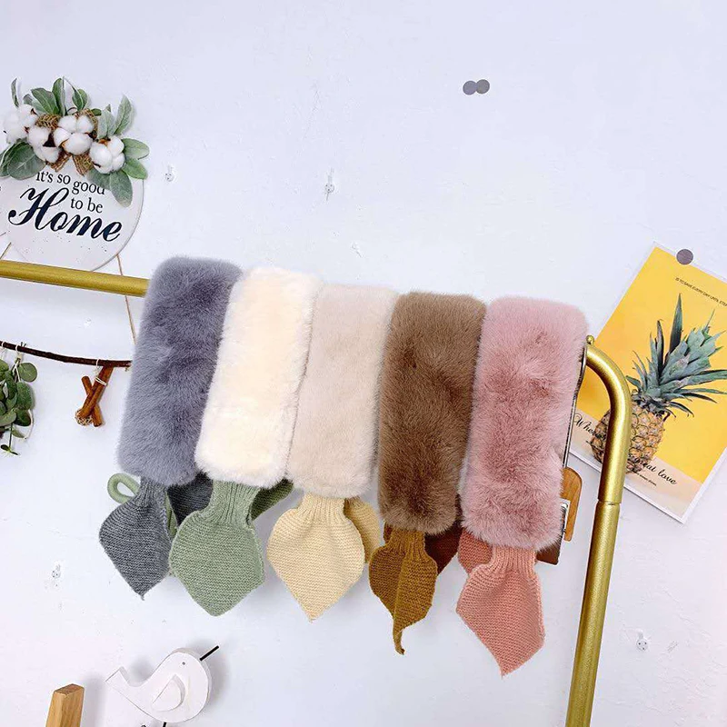 Korean Winter Children Scarf Cute Cold-Proof Kids Neckerchief Solid Color Warm Plush Baby Boys Girls Knitted Bib Scarves