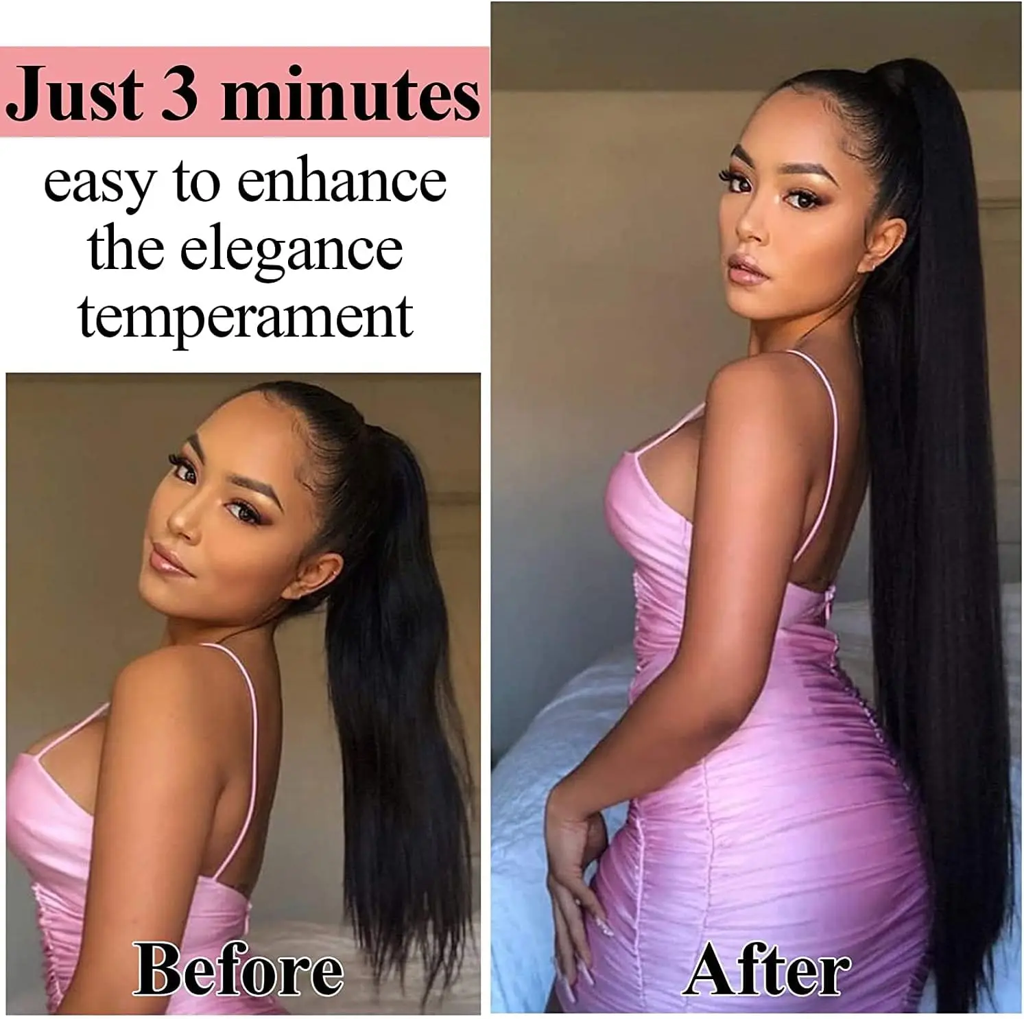 LUPU Synthetic Ponytail Hair Extensions Long Straight False Ponytail Tails With Rubber Band Fake Hairpiece For White Black Woman