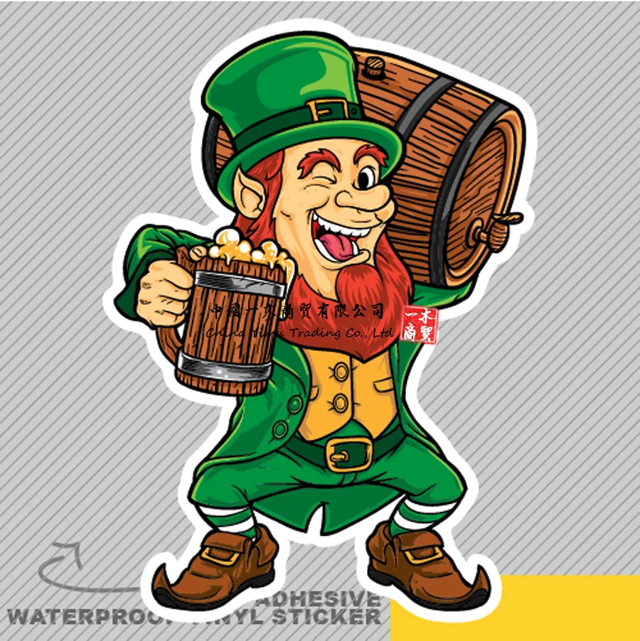 Leprechaun Beer Celebrating Festiva Vinyl Sticker Decalcomania Window Car Van