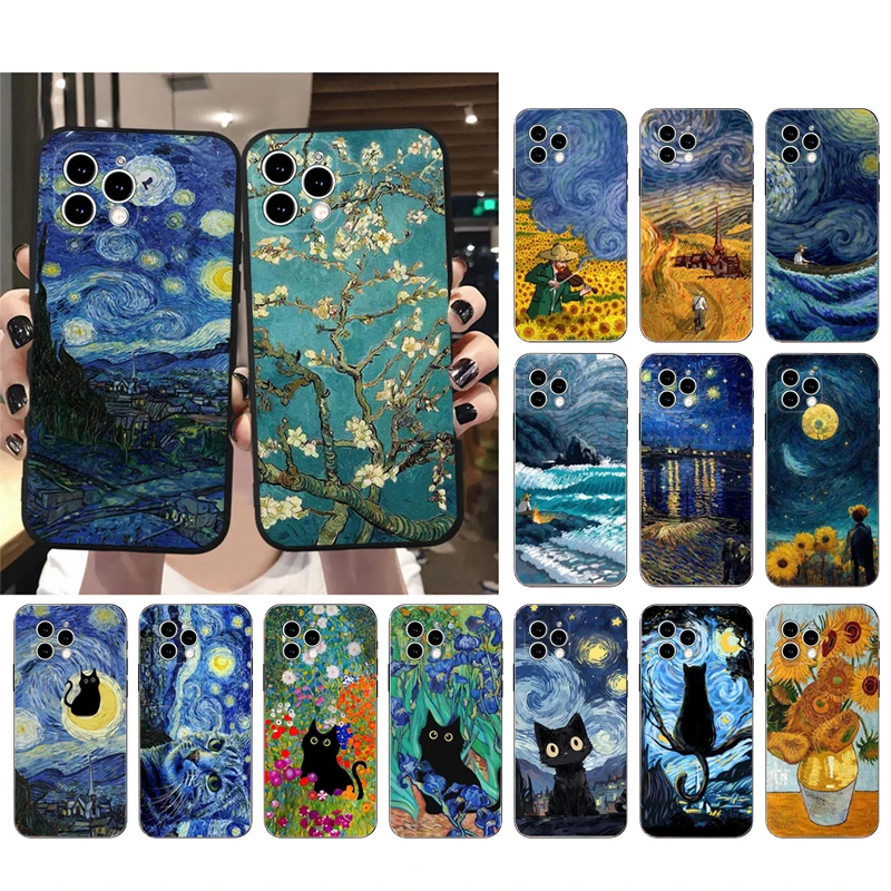 Custodia Per Telefono Van Gogh Girasoli Cat Per Iphone 15 14 Pro Max 13 12 11 Pro Max Xsmax Xr 12 13 Mini 14 Plus