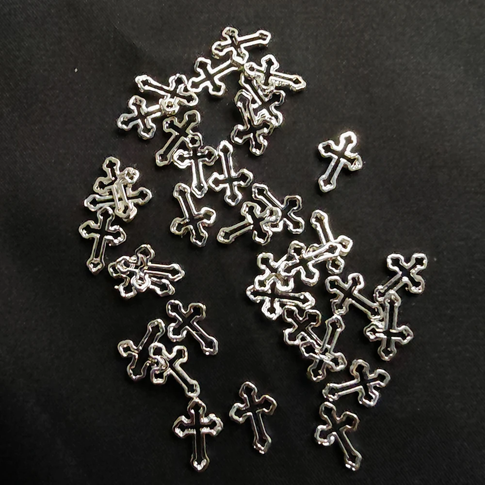 50pcs 손톱에 대 한 중공 크로스 크라운 네일 매력 아크릴 손톱에 대 한 3d 장식 크라운 디자인 보석 미니 매니큐어 부품 액세서리