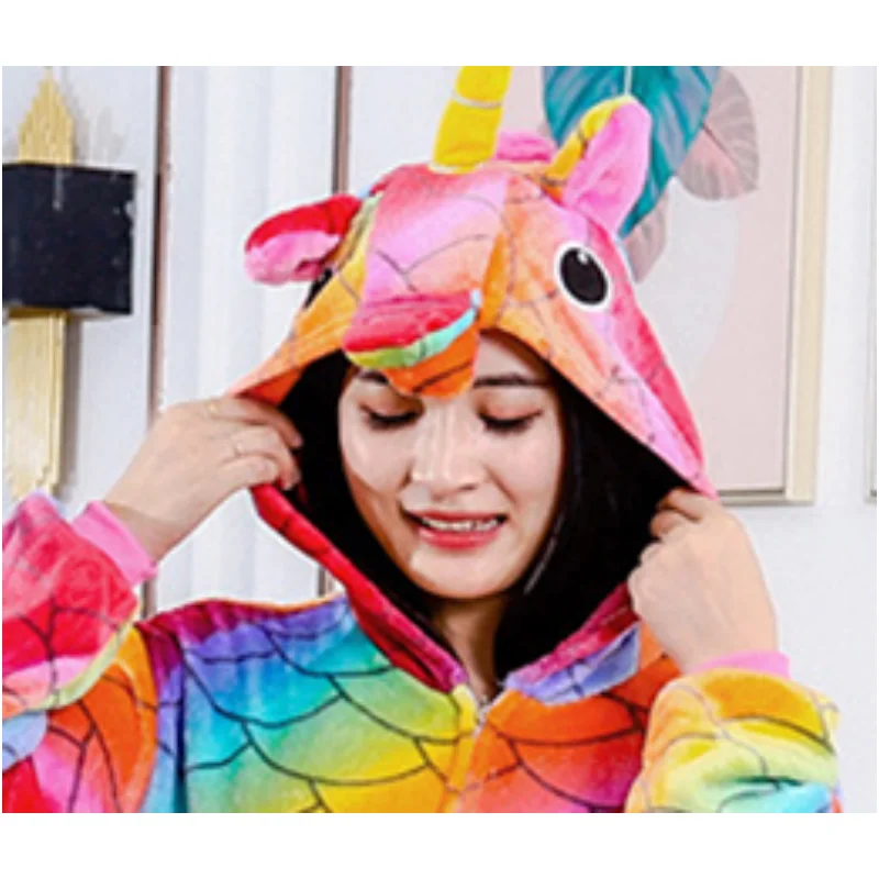 Colourful Adult One-Piece Pajamas Cartoon Jumpsuit Full Body Sleepwear Thicken Warm Soft Comfortable  Onesies