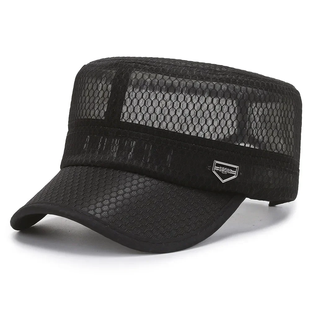 TOHUIYAN Men's Military Hat Summer Breathable Mesh Army Cap Casual Bone Dad Hats Street Fashion Flat Roof Cadet Caps For Women