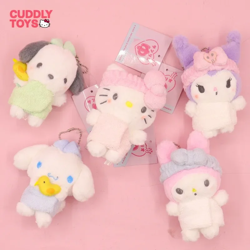 Hello Kitty Plush Pendant Cartoon Sanrio Bath Towel Series Kawaii Kuromi Melody Cinnamoroll Pachacco Keychain Pendant Girls Gift