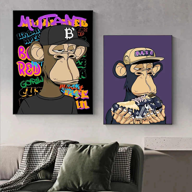 Nft série o entediado macaco iate clube macaco desenho animado personagem  pintura da lona cartaz estético parede fotos quarto decoração casa -  AliExpress